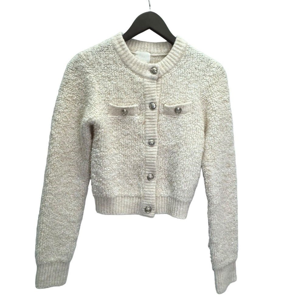 NWT H&M Cream Button Front Round Neck Long Sleeve Sweater Cardigan Size XS